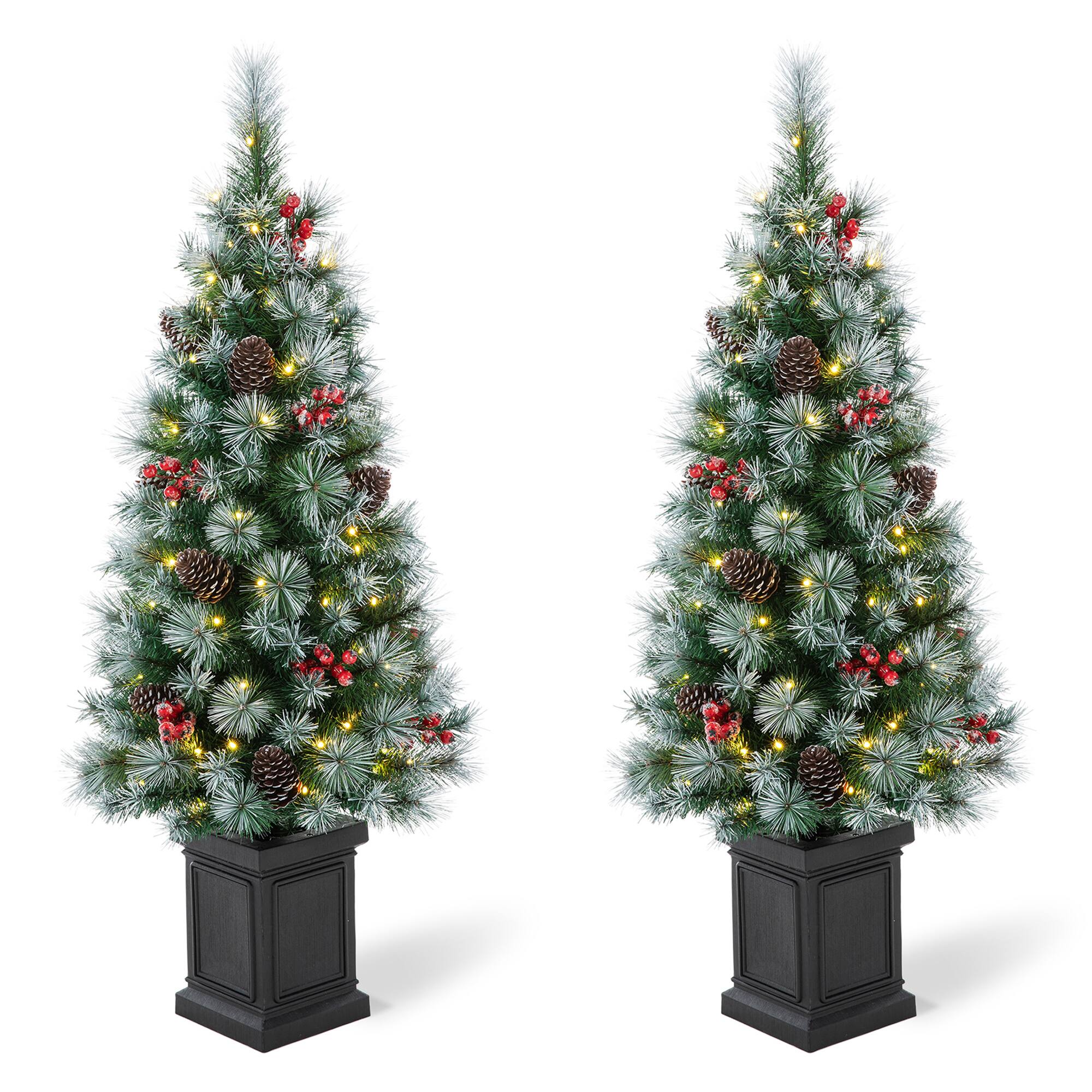 2 Pack 4ft. Pre-Lit Pine Artificial Christmas Porch Tree, Warm White LED Lights